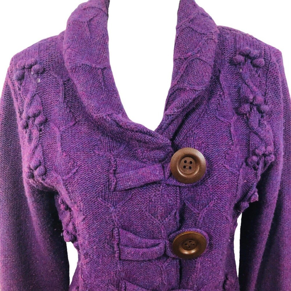 Chadwicks Women’s Size M Purple Chunky Lambswool Cardigan Buttoned sweater - Picture 5 of 7